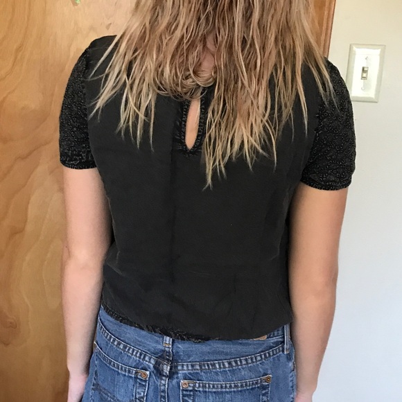 American Eagle Charcoal Eyelet Top size XS - Picture 3 of 7